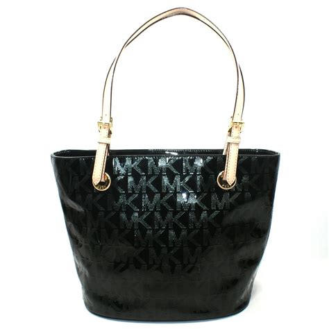 glossy black and white michael kors|Michael Kors black patent tote.